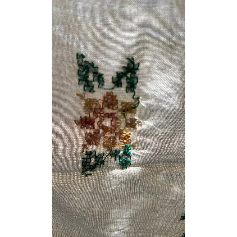 Vintage Cross Stitch Linen Table Topper 32x32 Cottagecore Primitive Farmhouse
